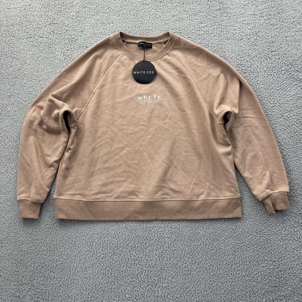 NWT White Fox Crew Neck Sweatshirt Season Forecast Sand Tan Women Small Medium